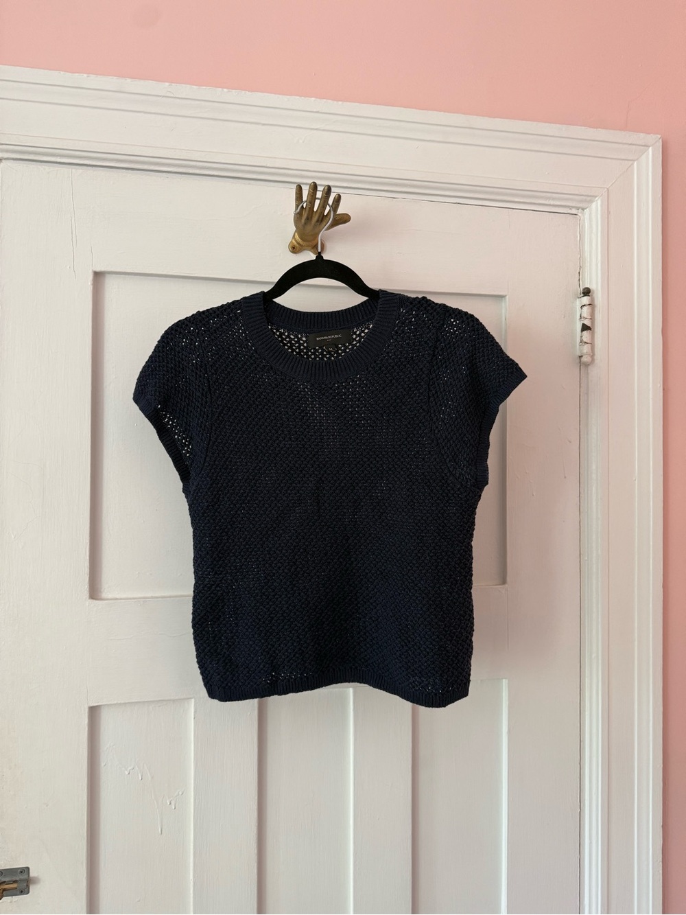 Banana Republic Navy Open-Knit Crewneck Sweater
